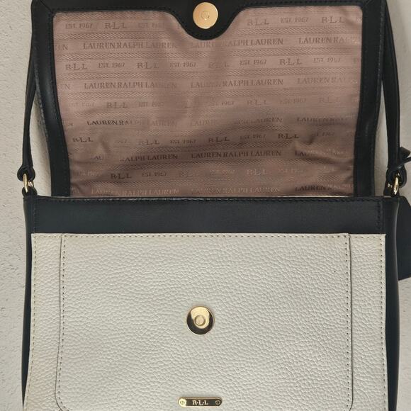 Lauren Ralph Lauren Ivory/Black Crossbody Shoulder Bag Purse - Picture 7 of 11